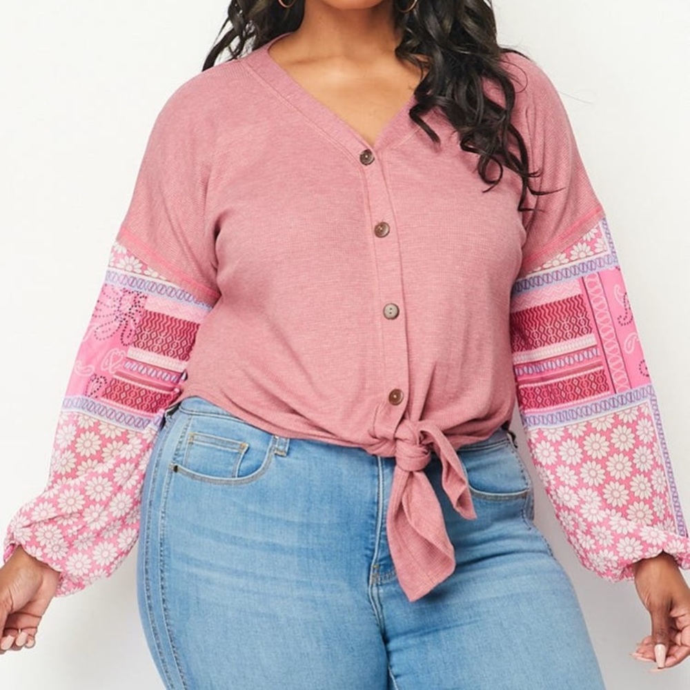 Pink Boho Cardigan Print Sleeves 1X 2X 3X
